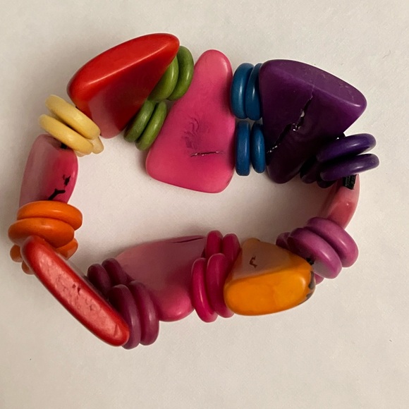 Vintage 80s Colorful Chunky Beaded Bracelet - Picture 2 of 4